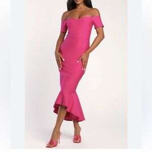 Lulu's Pink Asymmetrical Ruffled Sheath Dress